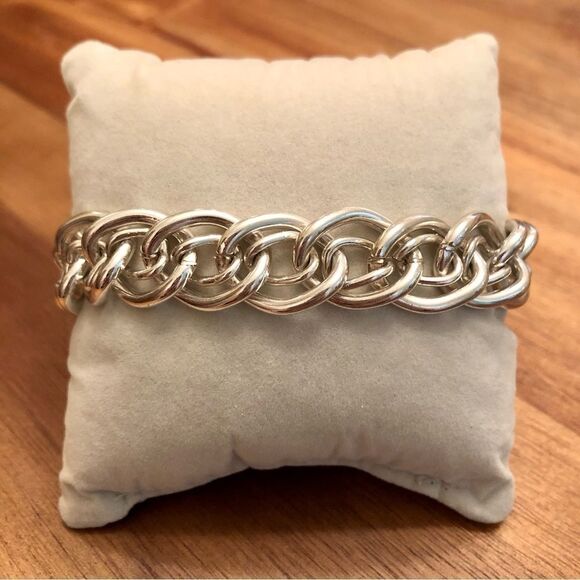 Anne Klein | Double Link Bracelet | Silver Tone | 8” Length - Picture 2 of 4